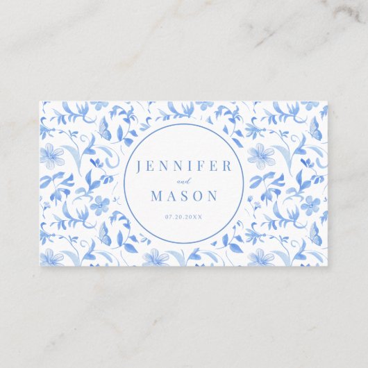 Blauw porselein bloemenfolk bruiloft Flat Place Ca Plaatskaartje (Achterkant)