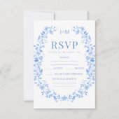 Blauw porselein bloemenfolk bruiloft RSVP kaarten (Voorkant)
