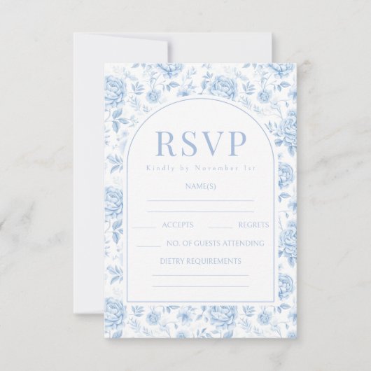 Blauw Porselein Bloementuin Bruiloft RSVP Kaarten (Voorkant)