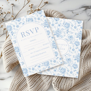 Blauw Porselein Bloementuin Bruiloft RSVP Kaarten Kaartje