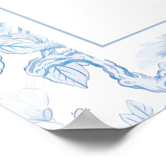 Blauw porselein boho arch bruiloft zitgrafiek poster (Hoek)