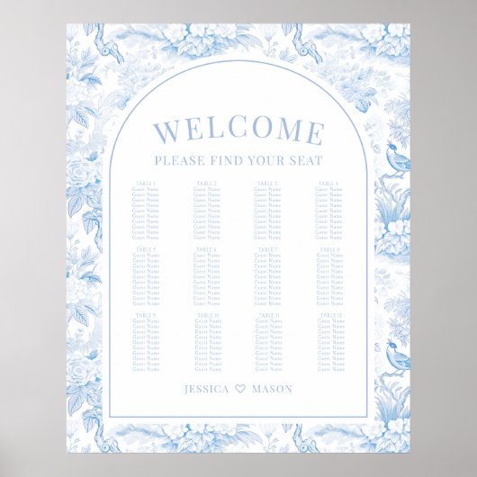 Blauw porselein boho arch bruiloft zitgrafiek poster (Voorkant)