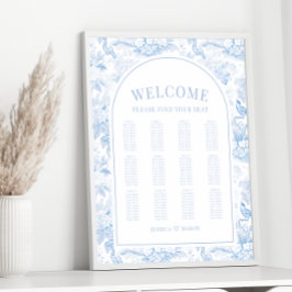 Blauw porselein boho arch bruiloft zitgrafiek poster