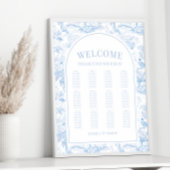 Blauw porselein boho arch bruiloft zitgrafiek poster