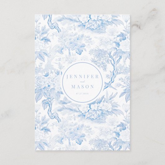 Blauw porselein boho bloemenbruiloft details kaart (Achterkant)