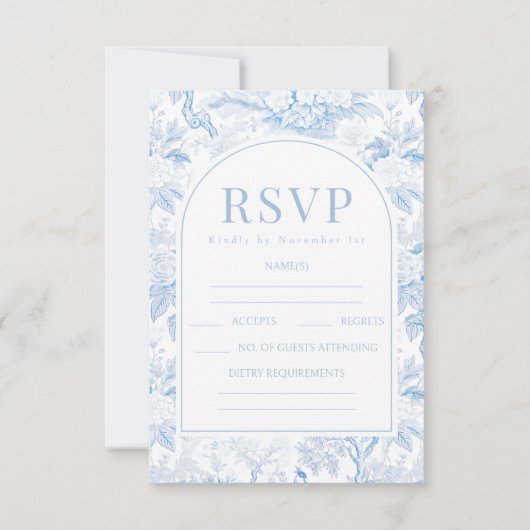 Blauw porselein boho bloemenbruiloft RSVP kaarten (Voorkant)