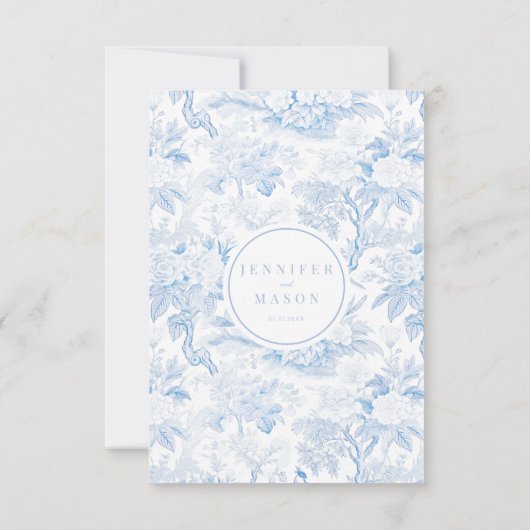 Blauw porselein boho bloemenbruiloft RSVP kaarten (Achterkant)