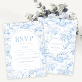 Blauw porselein boho bloemenbruiloft RSVP kaarten