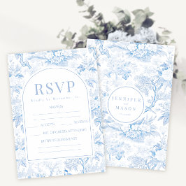 Blauw porselein boho bloemenbruiloft RSVP kaarten Kaartje