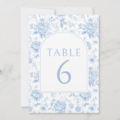 Blauw porselein boho bloemenbruiloft tafel nummers kaart (Voorkant)