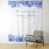 Blauw Porselein Bruiloft Achtergronden Wandkleed (In situ)