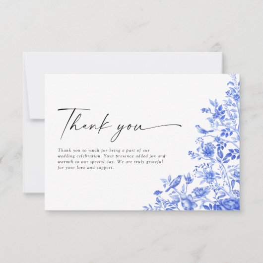 Blauw Porselein Bruiloft Flat Bedankkaart (Voorkant)
