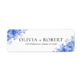 Blauw Porselein Bruiloft Retouradres Label (Voorkant)