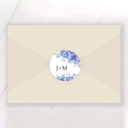 Blauw Porselein Bruiloft Ronde Sticker