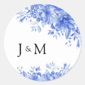 Blauw Porselein Bruiloft Ronde Sticker (Voorkant)