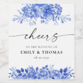 Blauw Porselein Bruiloft Wijn Etiket (Enkel label)