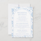 Blauw Porselein Chinoiserie Bloemen Trouwdetails Kaart (Voorkant)