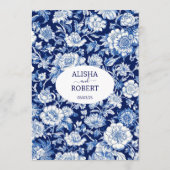 Blauw Porselein Chinoiserie Bloemen Trouwmenu Menu (Achterkant)