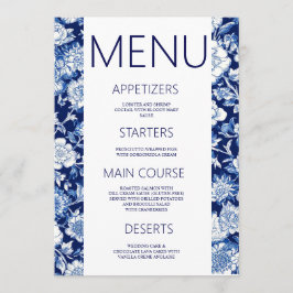 Blauw Porselein Chinoiserie Bloemen Trouwmenu Menu