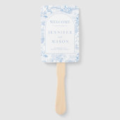 Blauw Porselein Chinoiserie Bloemen Trouwprogramma Handwaaier (Voorkant)