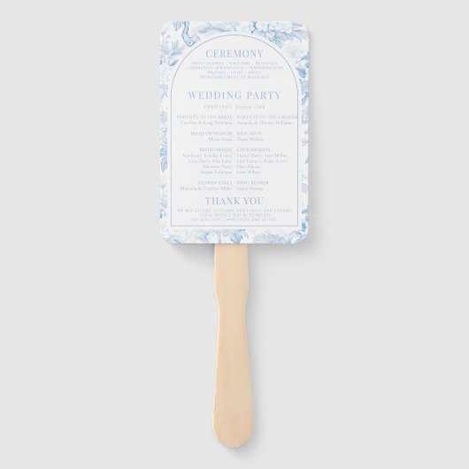 Blauw Porselein Chinoiserie Bloemen Trouwprogramma Handwaaier (Achterkant)