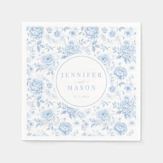 Blauw Porselein Chinoiserie Bloemenbruiloft Servet (Voorkant)