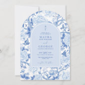 Blauw Porselein Chinoiserie Bloementuin Trouwen Kaart (Voorkant)