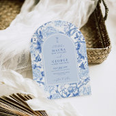 Blauw Porselein Chinoiserie Bloementuin Trouwen Kaart