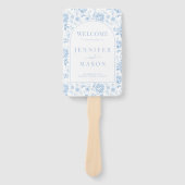 Blauw Porselein Chinoiserie Trouwprogramma Handwaaier (Voorkant)