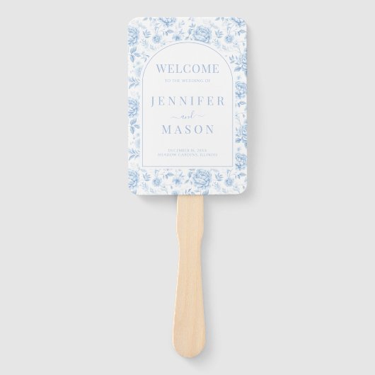 Blauw Porselein Chinoiserie Trouwprogramma Handwaaier (Voorkant)