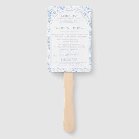 Blauw Porselein Chinoiserie Trouwprogramma Handwaaier (Achterkant)