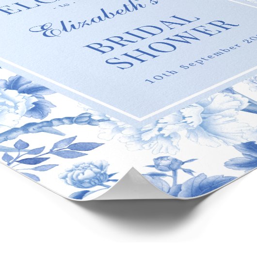 Blauw Porselein Chinoiserie Vrijgezellenfeest Welk Poster (Hoek)