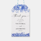 Blauw Porselein Huwelijk Cadeaulabel (Voorkant)
