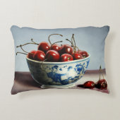 Blauw Porselein & Kersen Accent Kussen (Voorkant)