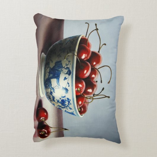 Blauw Porselein & Kersen Accent Kussen (Achterkant (Verticaal))