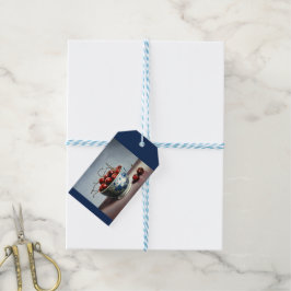 Blauw Porselein & Kersen Cadeaulabel