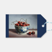 Blauw Porselein & Kersen Cadeaulabel (Voorkant (Horizontaal))