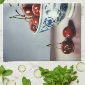Blauw Porselein & Kersen Theedoek (Gevouwen)