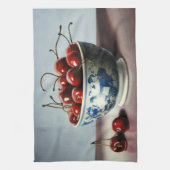 Blauw Porselein & Kersen Theedoek (Verticaal)