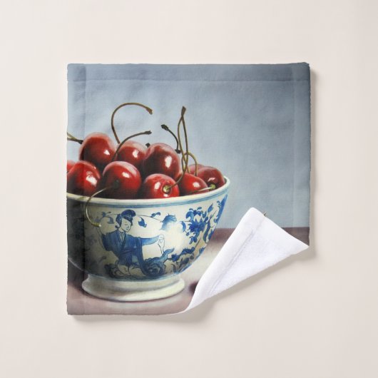 Blauw Porselein & Kersen Washandje (Wasdoekje)