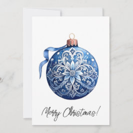 Blauw Porselein Kerst Ornament Waterverf Feestdagenkaart