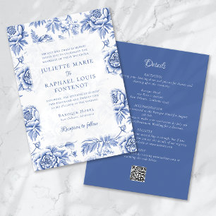 Blauw Porselein Toile Floral Alles in één bruiloft Kaart