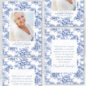 Blauw Porselein Toile Foto Begrafenis Sympathie Bedankkaart