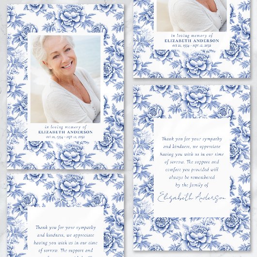 Blauw Porselein Toile Foto Begrafenis Sympathie Bedankkaart