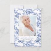 Blauw Porselein Toile Foto Begrafenis Sympathie Bedankkaart (Voorkant)