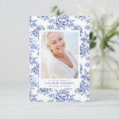 Blauw Porselein Toile Foto Begrafenis Sympathie Bedankkaart (Staand voorkant)