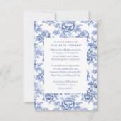 Blauw porselein toilet gedicht begrafenis bedankkaart (Voorkant)