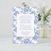 Blauw porselein toilet gedicht begrafenis bedankkaart (Staand voorkant)