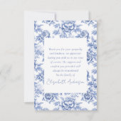 Blauw porselein toilet gedicht begrafenis bedankkaart (Achterkant)