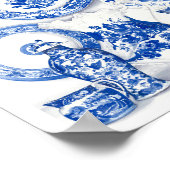 Blauw Porselein Waterverf Kunst Poster (Hoek)